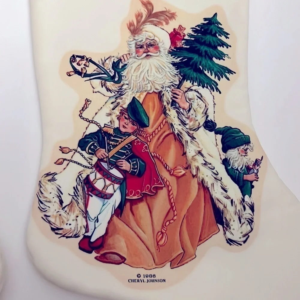 Vintage Cheryl Johnson Old World Santa Christmas Stockings 1986 Pair